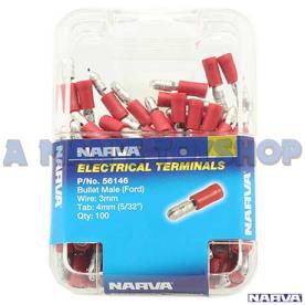 RED BULLET MALE 3MM WIRE CONNECTOR 100PC