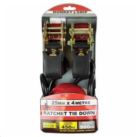 RATCHET TIE DOWN 25MM X 4 METRE 2 PIECE