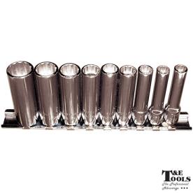 SOCKET SET 1/4" 9PC DEEP 12 POINT RAIL