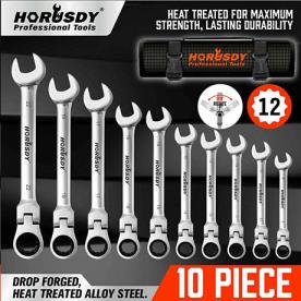 FLEXHEAD RATCHET SPANNER SET 10PC METRIC
