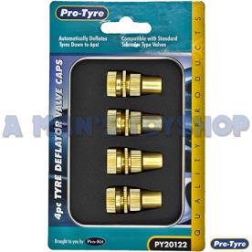 TYRE DEFLATOR BRASS VALVE CAPS 4 PIECE