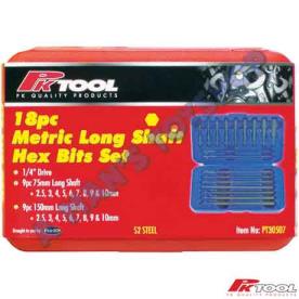 HEX BIT SET 1/4" MET S2 LONG SHAFT 18PCE