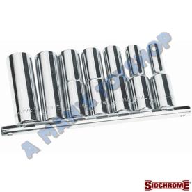 SOCKET SET DEEP TYPE ON RAIL 3/8"AF 7 PC
