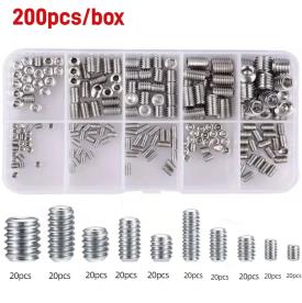 GRUB SCREW 200 PIECE KIT STAINLESS MET